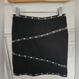 The Kooples 25" waist leather trim studded wool mini skirt EU‎ 34